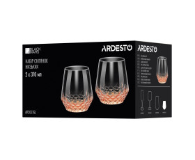 Набір склянок низьких Ardesto Black Mars Favola 370мл, 2шт, скло, прозоро-золотистий
