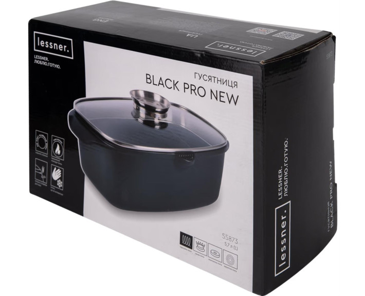 Гусятниця "Lessner" Black Pro New з алюмінію з антипригарним покриттям з арома кришкою 5,6л 55873