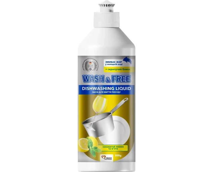 Засіб для миття посуду 500г Лимон та мята WASH&FREE