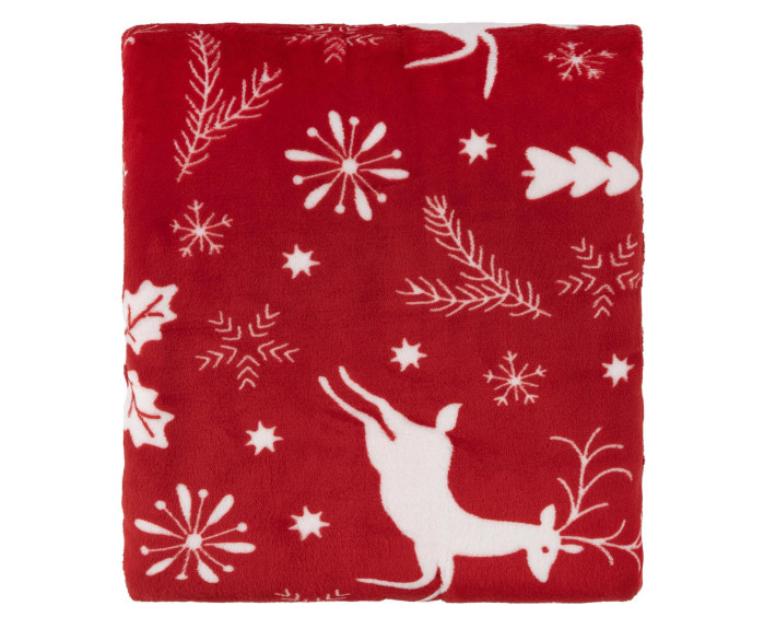Плед Ardesto Christmas Flannel 160х200см, 100% поліестер, олені, червоний