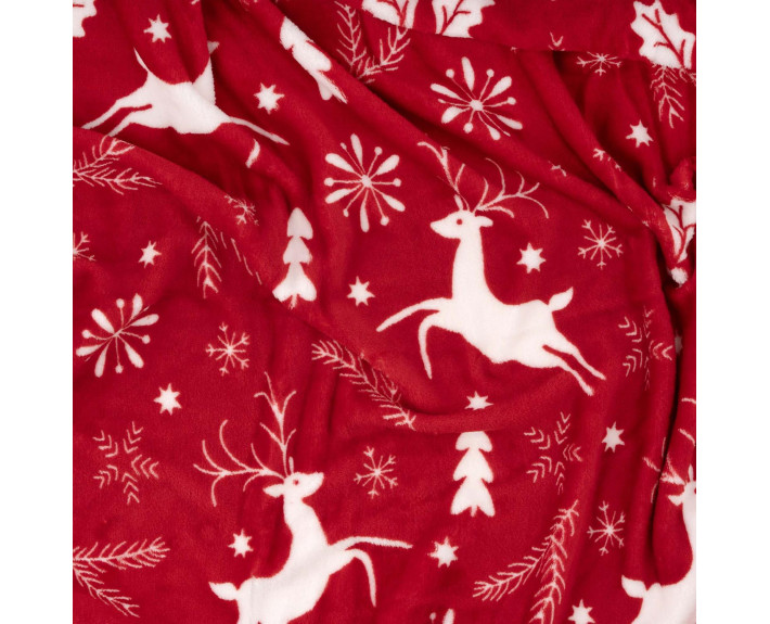 Плед Ardesto Christmas Flannel 160х200см, 100% поліестер, олені, червоний