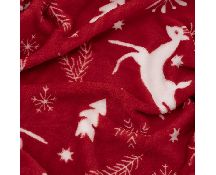 Плед Ardesto Christmas Flannel 160х200см, 100% поліестер, олені, червоний