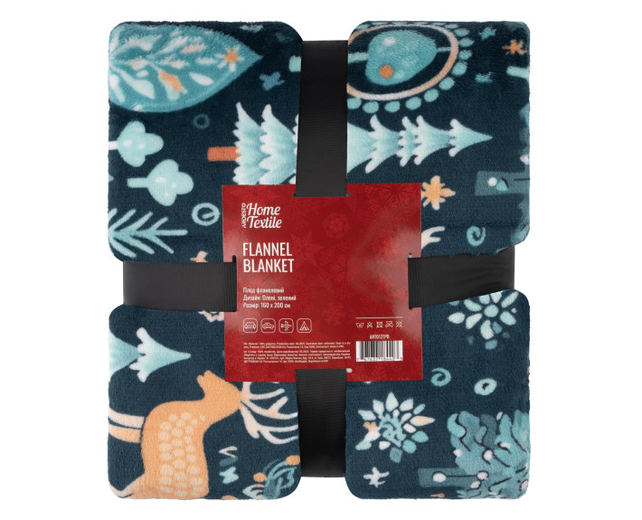 Плед Ardesto Christmas Flannel 160х200см, 100% поліестер, олені, зелений