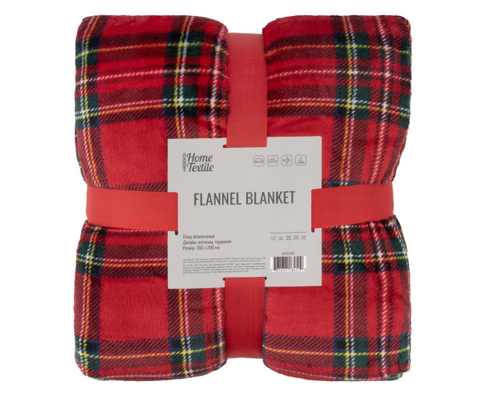 Плед Ardesto Christmas Flannel 160х200см, 100% поліестер, клітинка, червоний