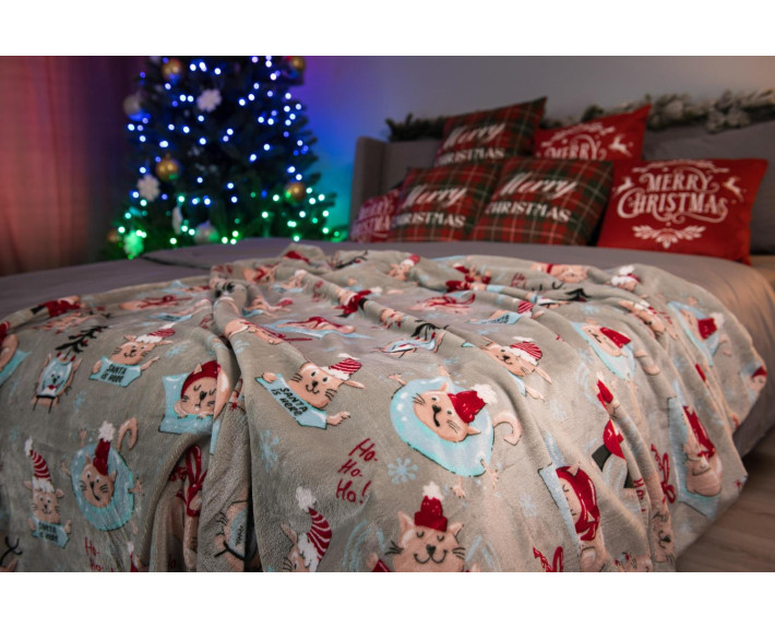 Плед Ardesto Christmas Flannel 160х200см, 100% поліестер, різдвяні котики