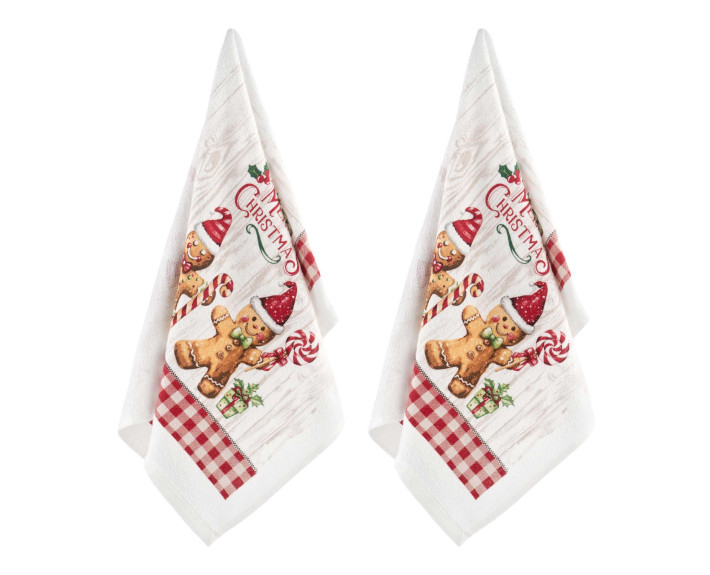 Подарунковий набір рушничків в коробці Ardesto Christmas Gingerbread 38х63см,2шт 100% бавовна червон