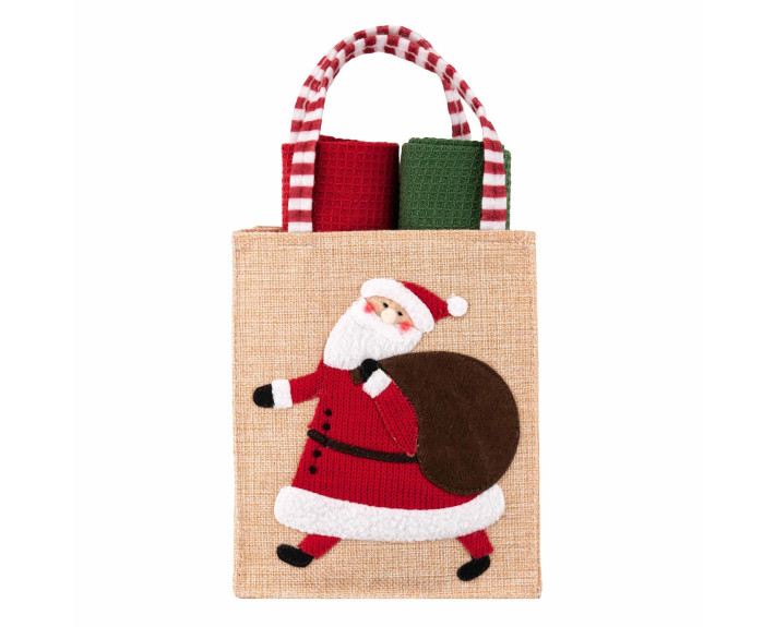 Подарунковий набір рушничків в мішечку Ardesto Christmas Santa 38х63см, 2шт, 100% бавовна, червоний,