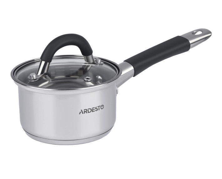 Ківш зі скляною кришкою Ardesto Gemini Salerno, 1.2л, нержавіюча сталь, силікон