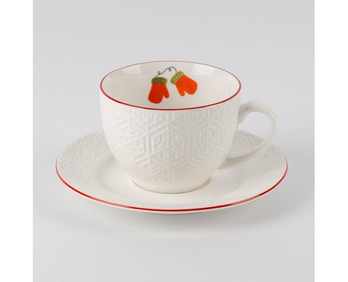 Кружка з блюдцем "Теплі рукавички", 230 мл