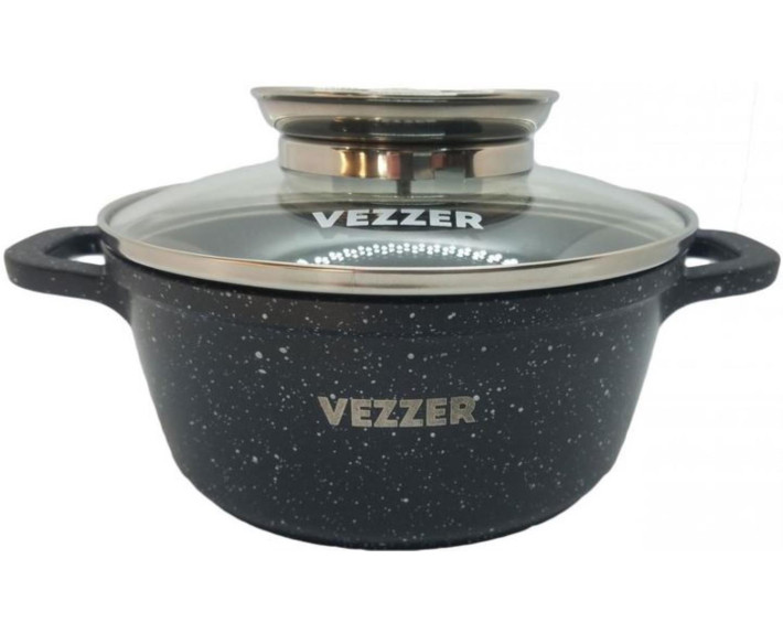 Каструля VEZZER 16*7,5 см з мармуровим покриттям з кришкою VZ8010