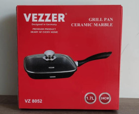Пательня-гриль VEZZER 24*4,5см з мармуровим покриттям з кришкою VZ8052