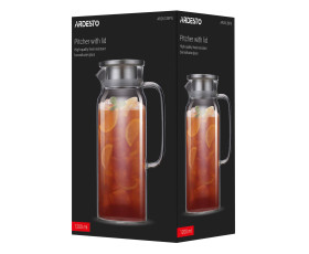 Глечик з кришкою ARDESTO 1200мл, боросилікатне скло, нержавіюча сталь, прозорий