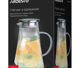 Глечик з кришкою ARDESTO, 1500мл, боросилікатне скло, нержавіюча сталь, прозорий