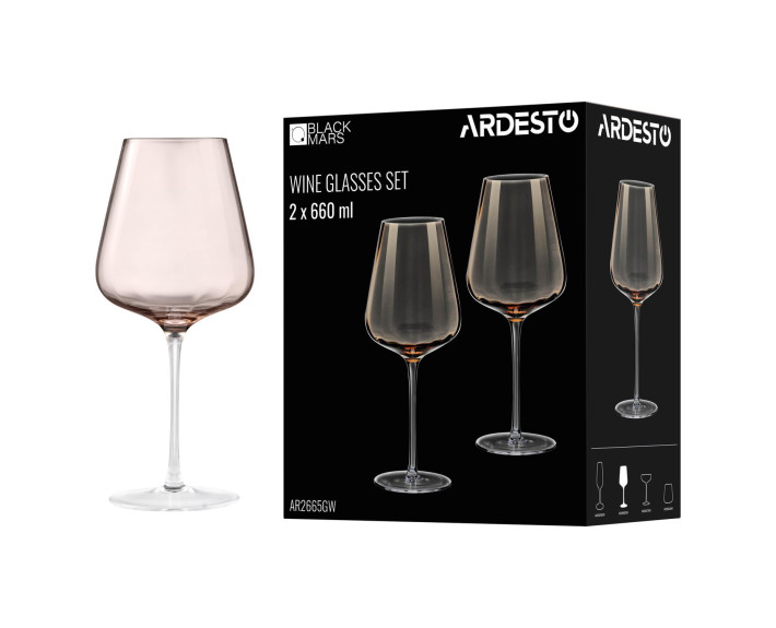Набір келихів для вина ARDESTO Black Mars Altair 660мл, 2шт, скло, золотистий