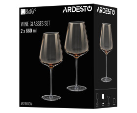 Набір келихів для вина ARDESTO Black Mars Altair 660мл, 2шт, скло, золотистий