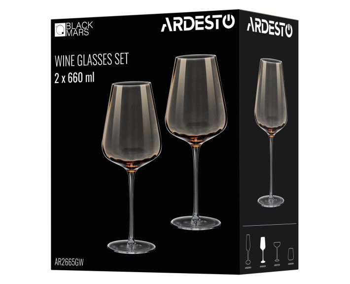 Набір келихів для вина ARDESTO Black Mars Altair 660мл, 2шт, скло, золотистий