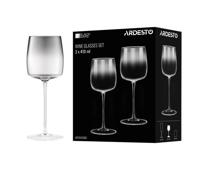 Набір келихів для вина ARDESTO Black Mars Mira 410мл, 2шт, скло, сірий