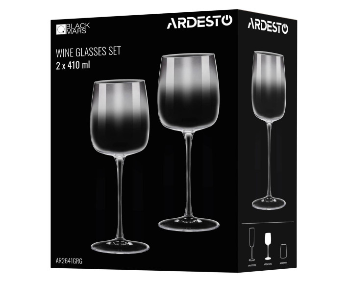 Набір келихів для вина ARDESTO Black Mars Mira 410мл, 2шт, скло, сірий