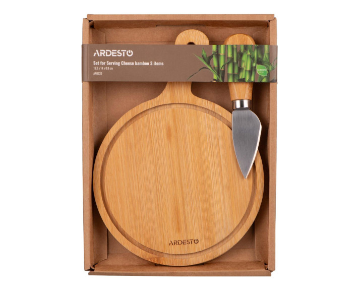 Набір для подачі сиру ARDESTO Midori, 2 предмети, 19.5х14х0.8см, бамбук, нержавіюча сталь