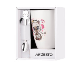 Чашка з ложкою ARDESTO Music, 320мл, порцеляна, нержавіюча сталь, білий