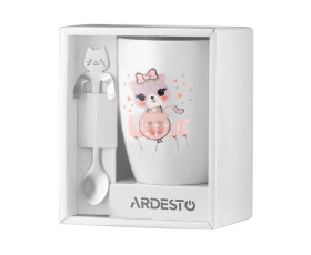Чашка з ложкою ARDESTO Love, 320мл, порцеляна, нержавіюча сталь, білий