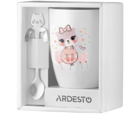 Чашка з ложкою ARDESTO Love, 320мл, порцеляна, нержавіюча сталь, білий
