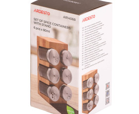 Набір ємностей для спецій на підставці ARDESTO Midori, 7 предметів, 80мл, 10.7х10х20см, бамбук, нерж