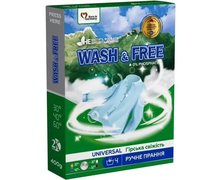 Порошок д/ ручного прання 400г універсальний Гірська свіжість WASH&FREE