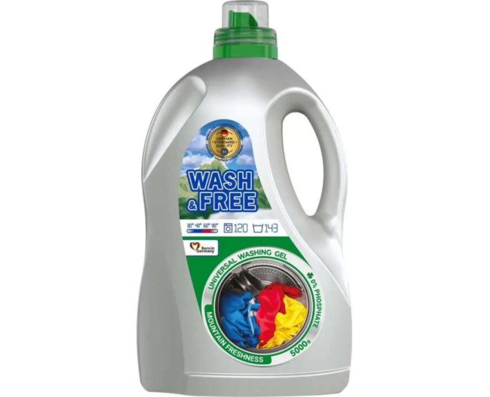 Гель д/прання 5000г універсальний Гірська свіжість  WASH&FREE