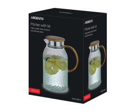 Глечик з кришкою ARDESTO Dew 1500мл, боросилікатне скло, нержавіюча сталь, бамбук, прозорий