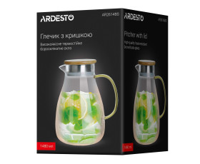 Глечик з кришкою ARDESTO 1480мл, боросилікатне скло, нержавіюча сталь, бамбук, прозорий