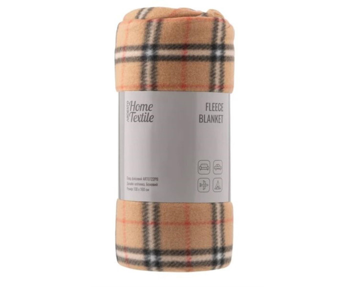 Плед ARDESTO Fleece 130x160см, 100% поліестер, клітинка, бежевий