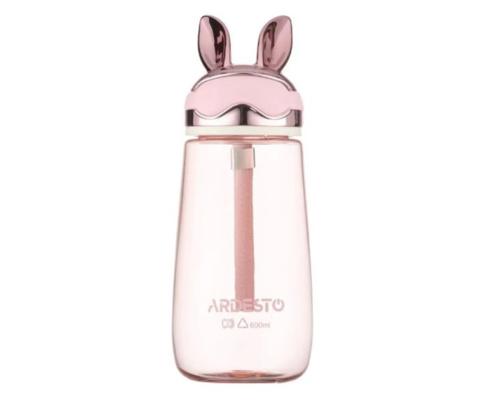 Пляшка для води ARDESTO Bunny 600мл, пластик, рожевий