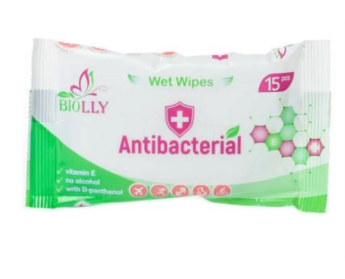 Серветки  вологі  "BIOLLY" 15шт Антибактеріальні