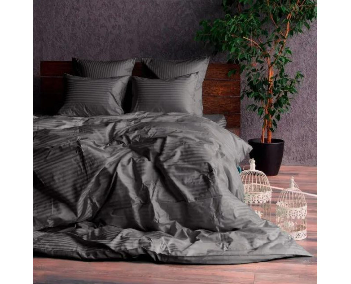 КПБ 2,0 ELEGANT (підк.200X220см, прост.240X260см, навол.2шт 50X70см), ANTRASIT, страйп-сатин, ТМ Cot