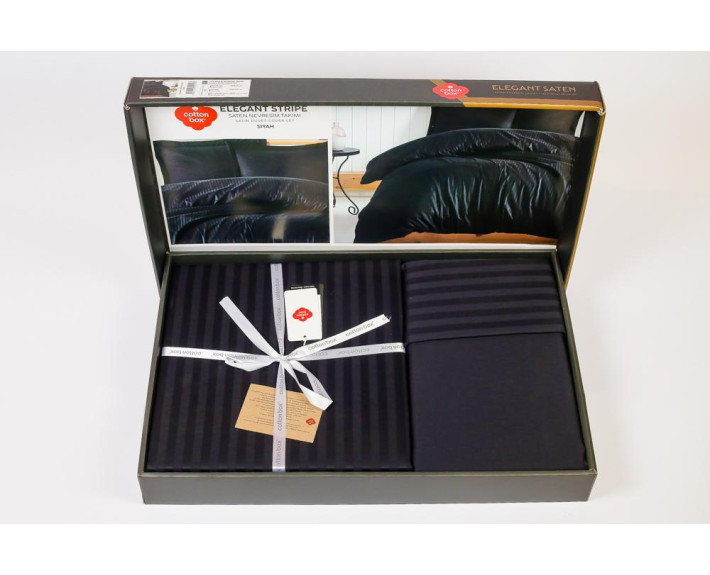 КПБ 2,0 ELEGANT (підк.200X220см, прост.240X260см, навол.2шт 50X70см), SIYAH, страйп-сатин, ТМ Coton