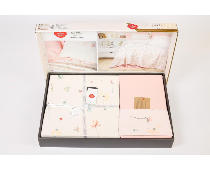 КПБ 1,5 SWEET (ковдра 160X230см, прост.180X240см, навол.1шт 50X70см), CALME PEMBE, піке, ТМ Coton Bo
