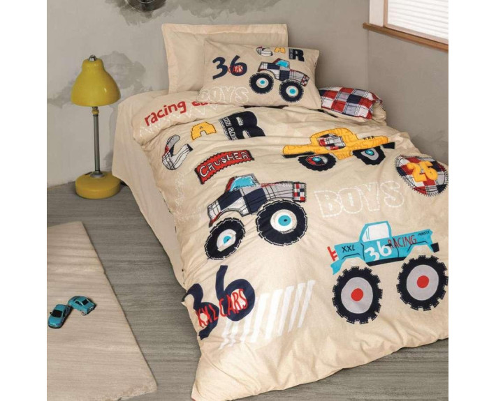 КПБ 1,5 JUNIOR (підк.160X220см, прост.180X240см, навол.1шт 50X70см),CARS BEJ, ранфорс, ТМ Coton Box,